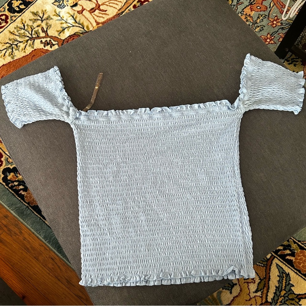 Off of the shoulder tube, top size medium color blue